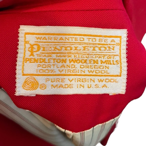 Pendleton Vintage 70s Red Virgin Wool Business Work Two Piece Skirt Suit Set - Picture 9 of 11